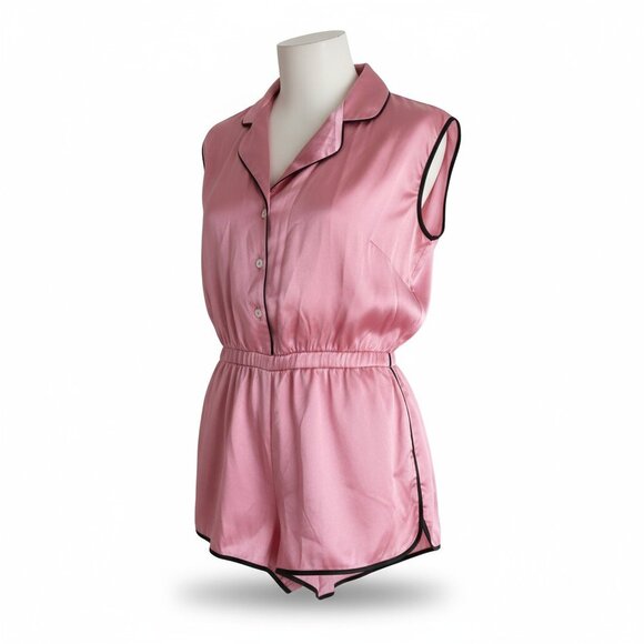 Victoria's Secret Other - Victoria’s Secret Pink Satin Pajama Romper Size Small